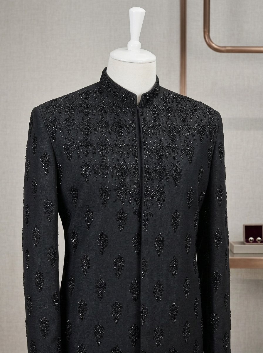 Premium Black Hand made sherwani